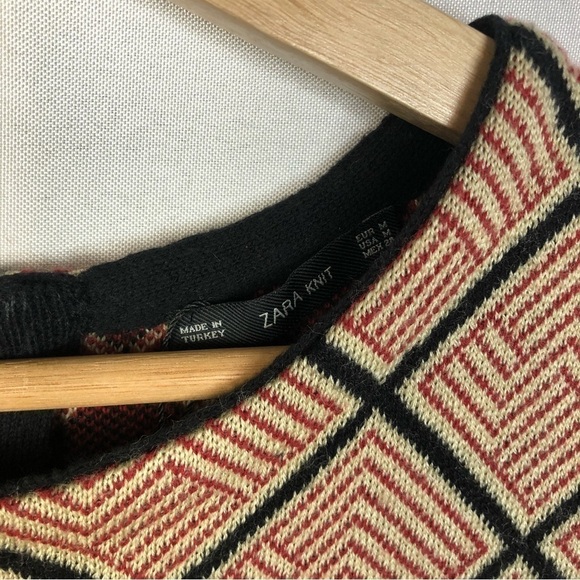 Zara Brown Geometric Printed Long Sleeve Mini Dress M - Picture 4 of 4